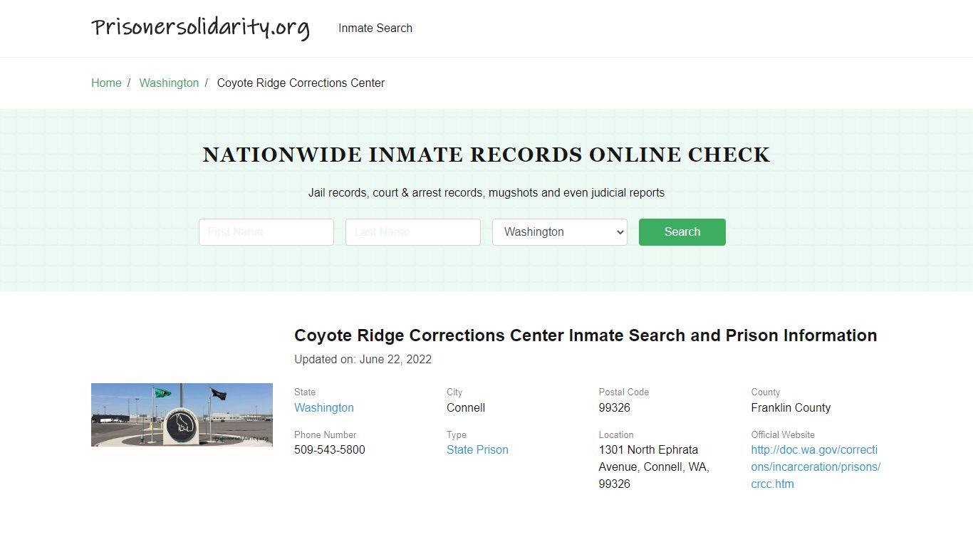 Coyote Ridge Corrections Center Inmate Search, Visitation, Phone no ...