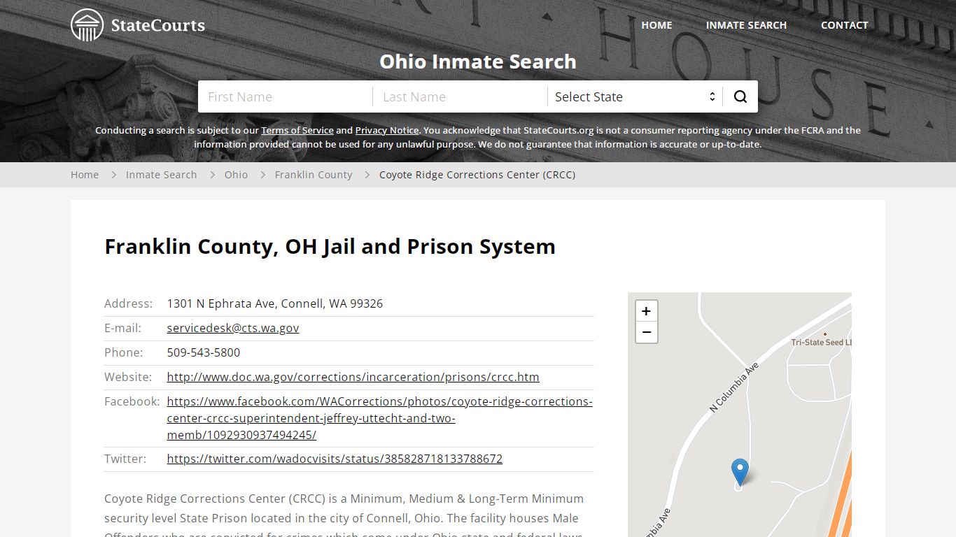 Coyote Ridge Corrections Center (CRCC) Inmate Records Search, Ohio ...